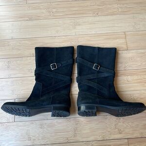 Ralph Lauren Shelby Suede Leather Black Boots 9 B Zipper Riding Straps Buckle